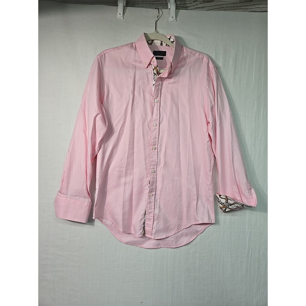 Zara‎ Man Asian Fit Button Down Shirt Men's 15 Pink Long Sleeve Flip Cuff Cotton